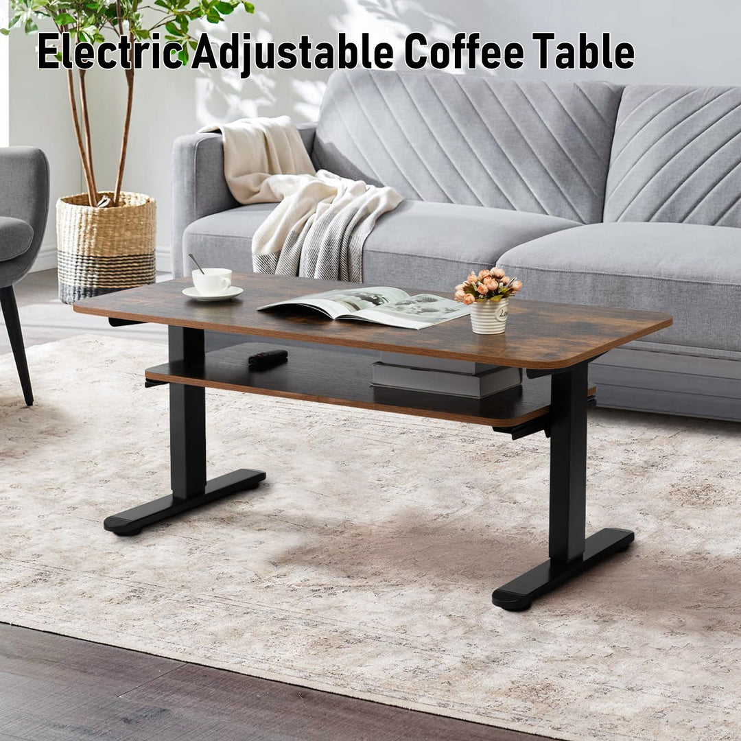 TOPSKY Electric Adjustable Coffee Table with Pull-Out Tray, Rustic Brown