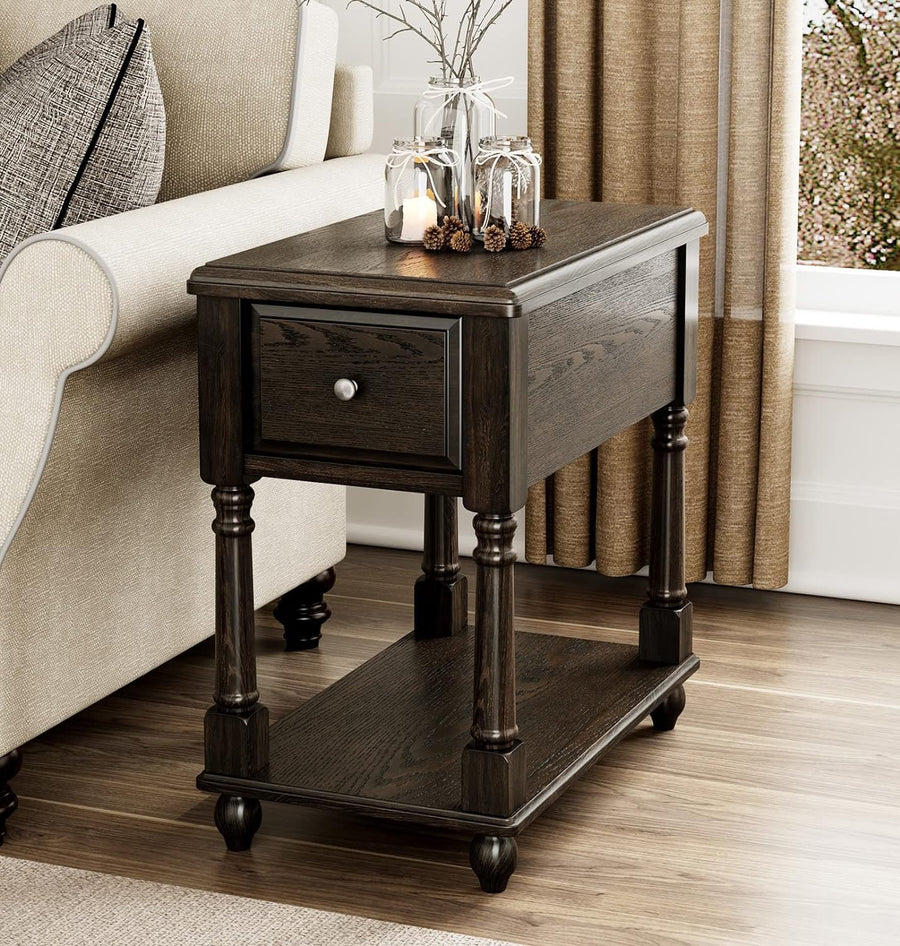 Solid Wood Narrow End Table Vintage Black BBJ004