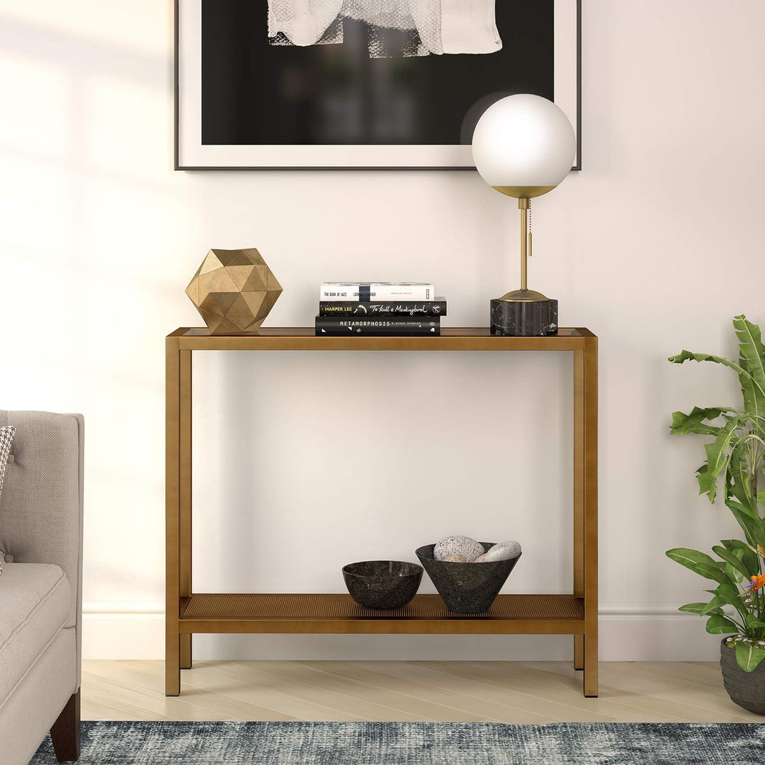 Rectangular Console Table, Brass Finish, Entryway Accent