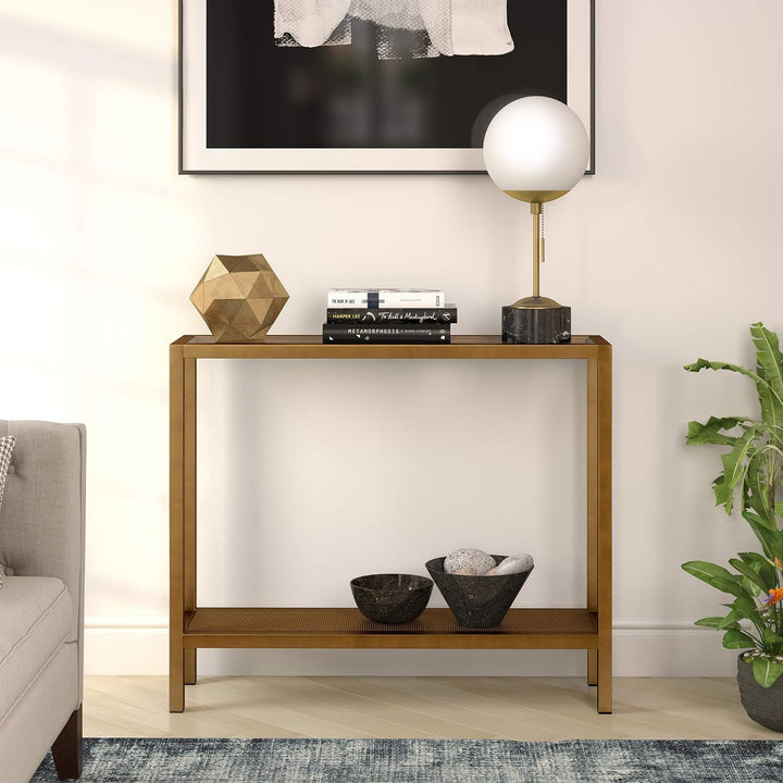 Rectangular Console Table, Brass Finish, Entryway Accent