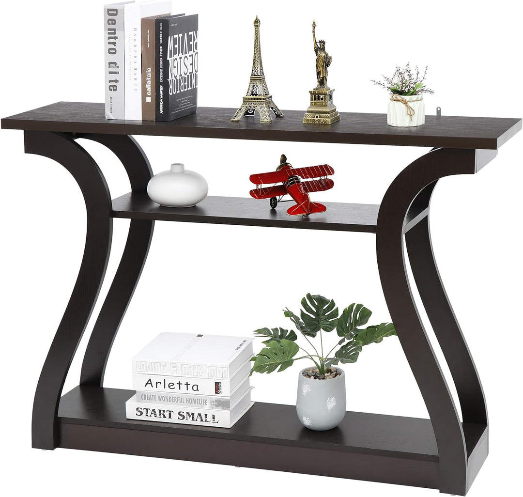 Wood Console Table 3 Tier Accent Sofa 47 in (Brown)