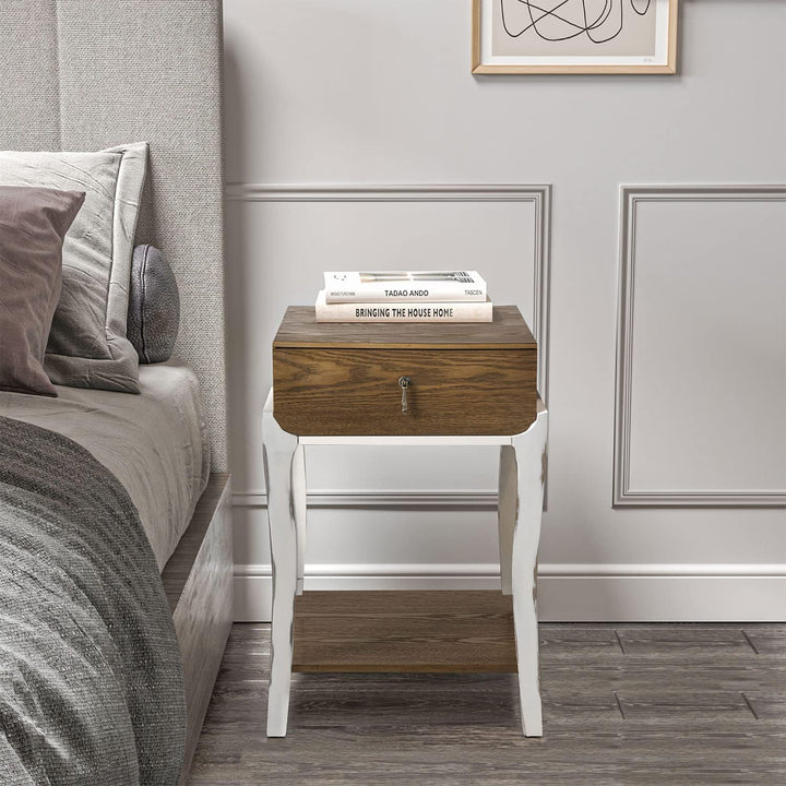 Rustic Nightstand, 2-Tier Farmhouse Bedside Table