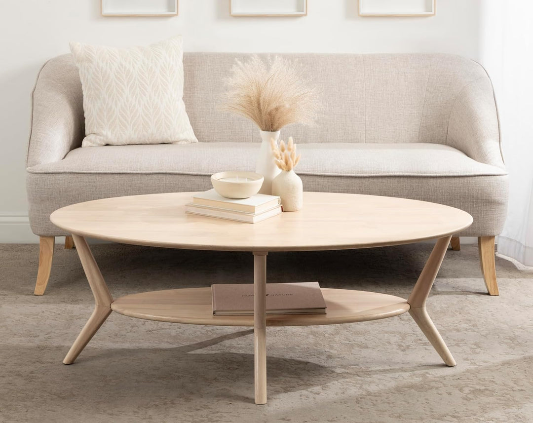 Kate and Laurel Nylah Mid-Century Modern Oval Coffee Table, Natural