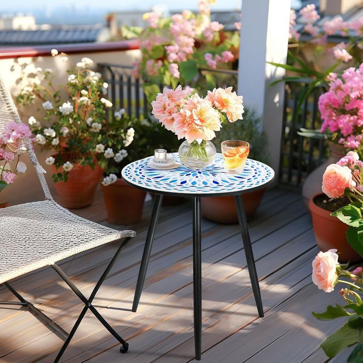 Round Side Table, 16" Ceramic Tile Top, Metal Base