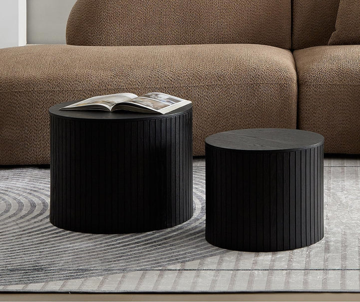 19.17'' Black Nesting Coffee Table Set, Modern Round Wooden Tables(Black-round-19.17)