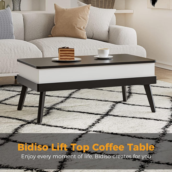 Lift Top Coffee Table with Hidden Storage, Adjustable, Black