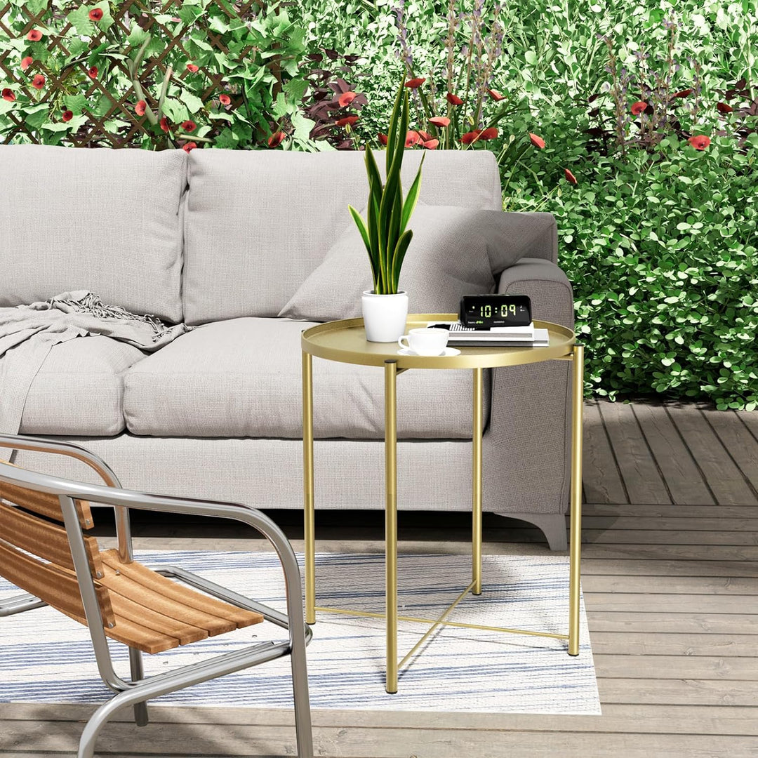 Metal Side Table, Gold End Table for Small Spaces