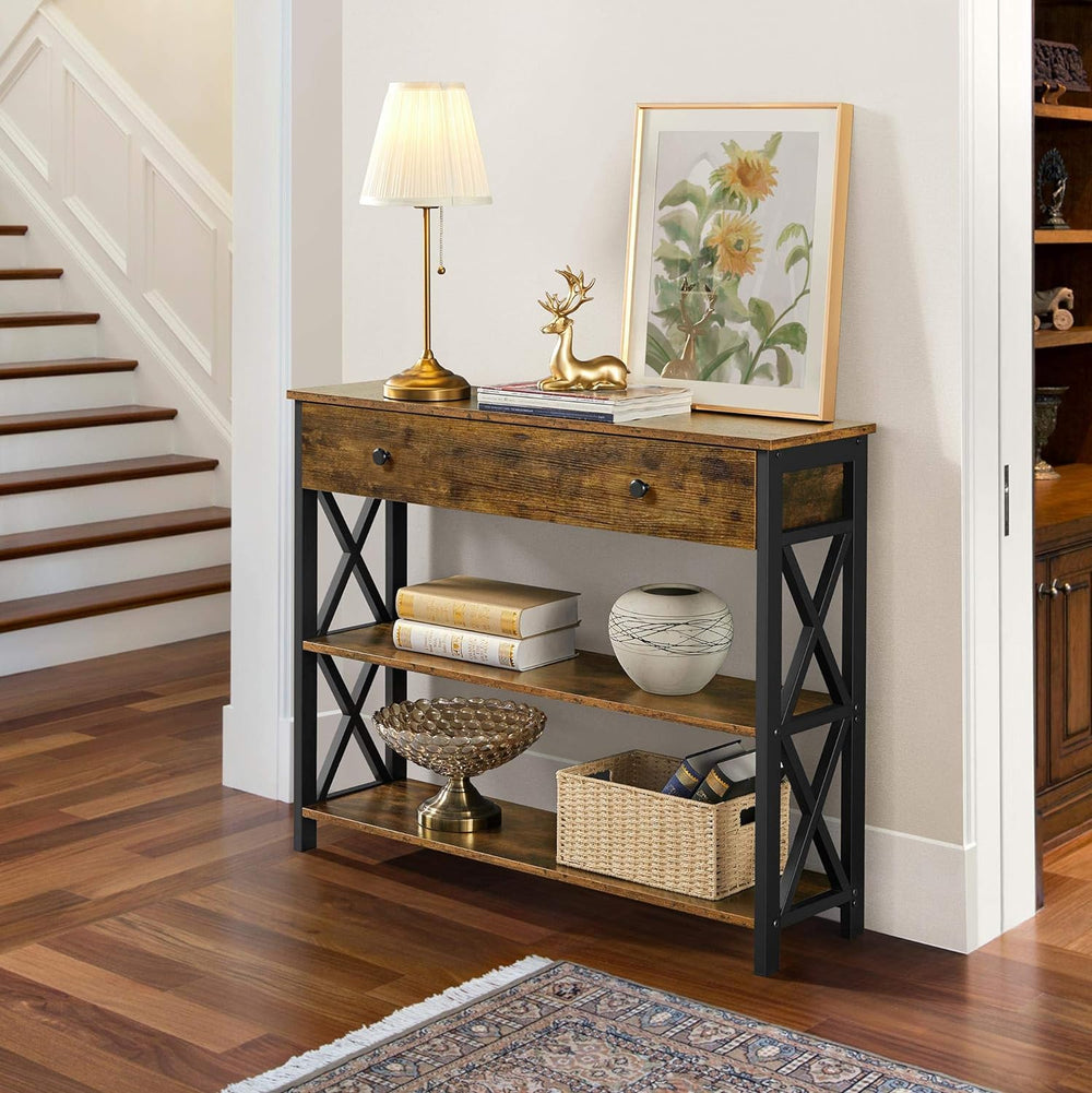 Console Table with Drawer, Sofa Table, Brown