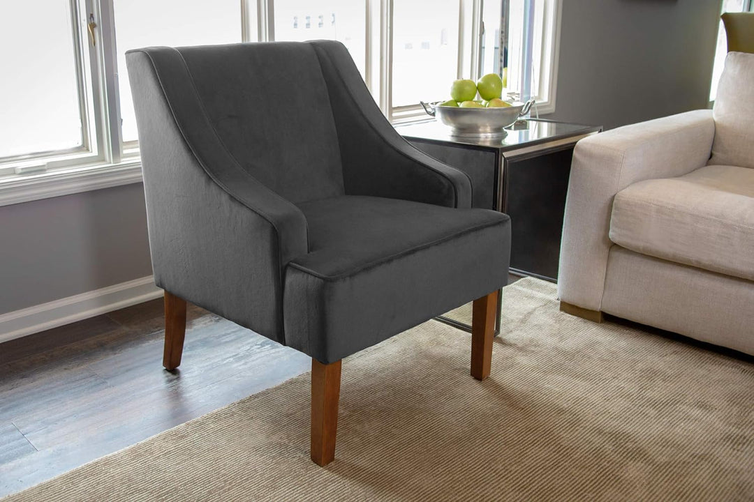 Velvet Swoop Arm Living-Room-Chairs, Dark Grey