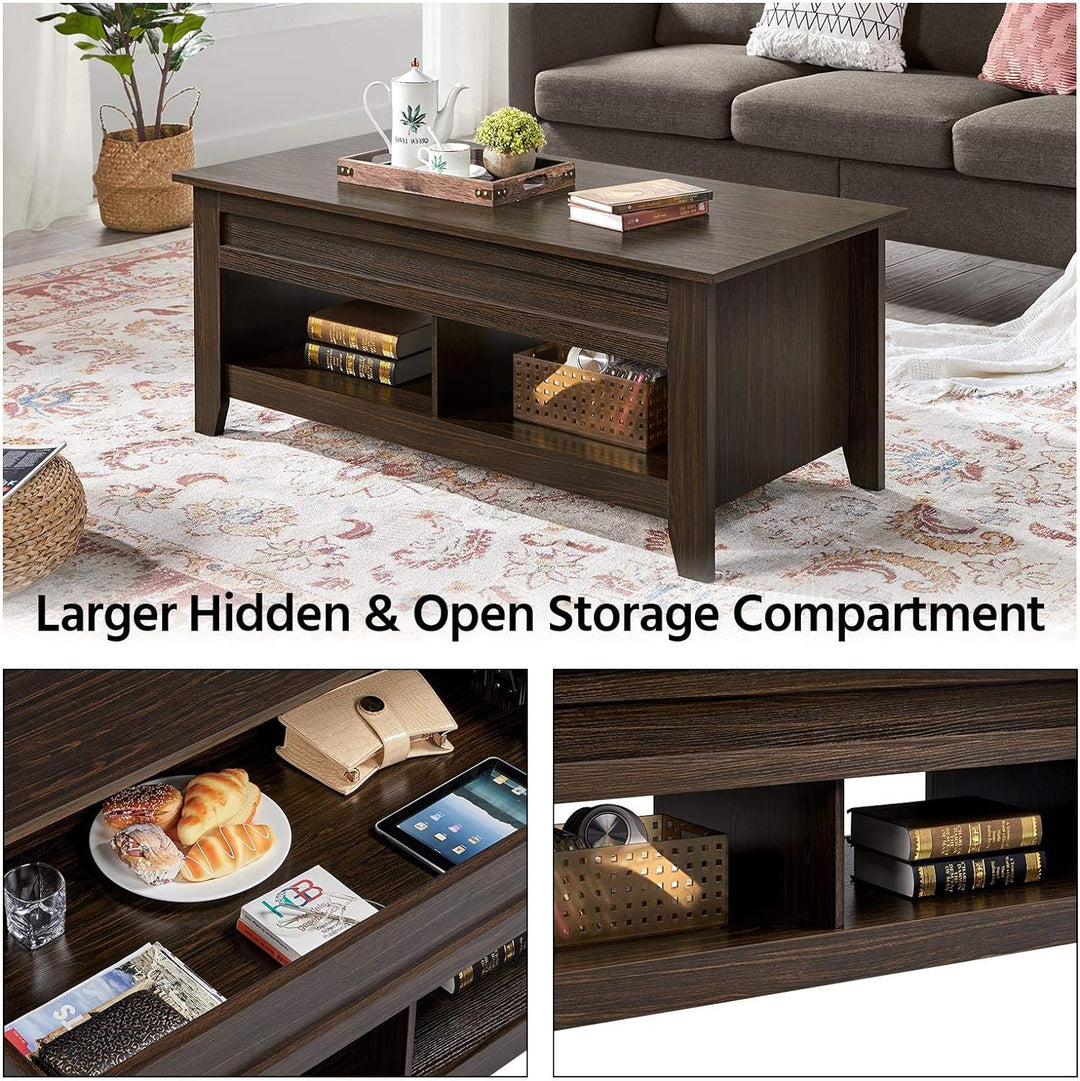 Lift Top Coffee Table with Hidden Storage and Open Shelves, Espresso