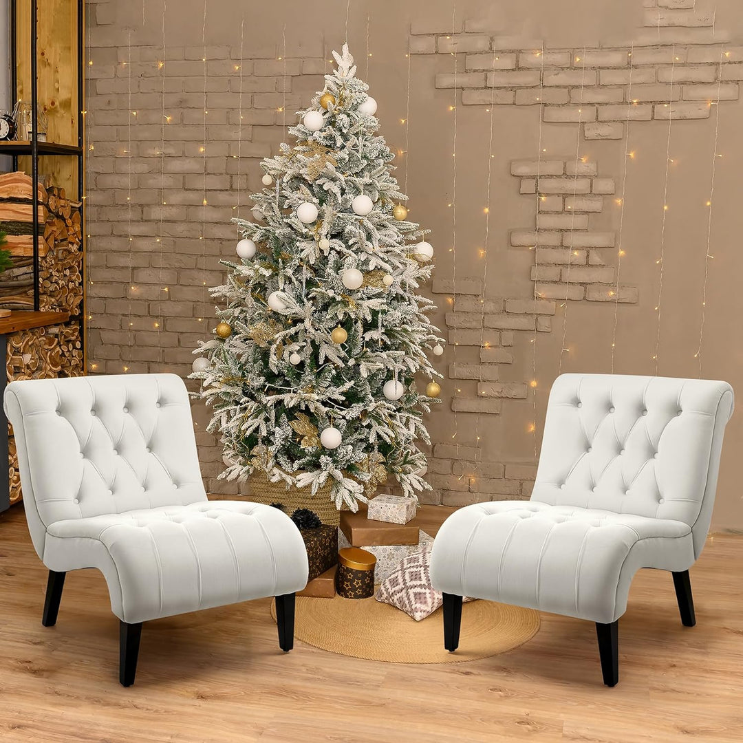 Armless Accent Chair Set of 2, Cream White