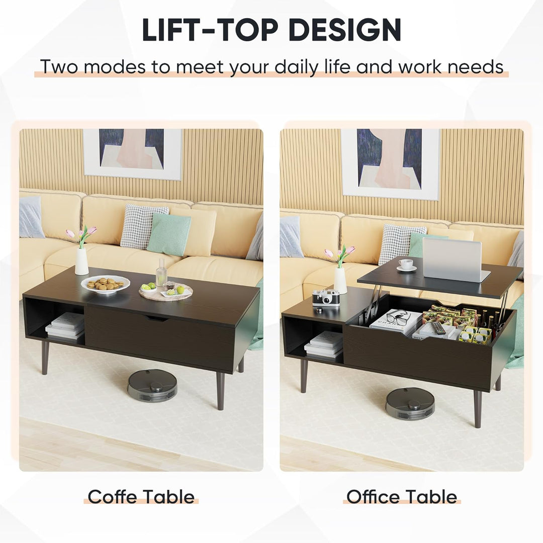 Lift Top Coffee Table with Storage Shelf, Black