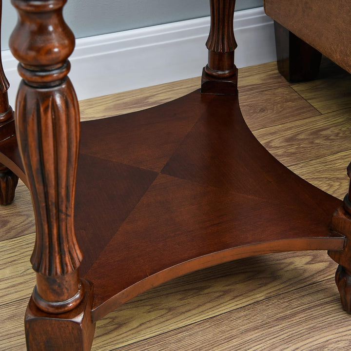 Solid Wood Oval End Table w/ Glass Top