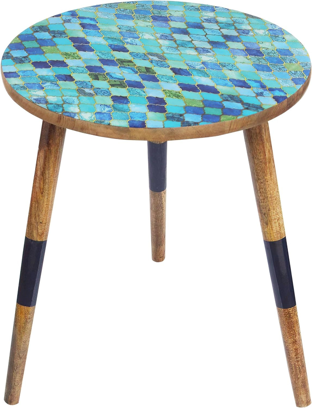 Solid Wood Mosaic End Table - 18" Round x 21"H -COTTON