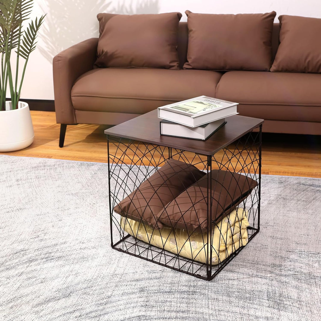 Small Coffee Table Storage, Square End Tables Blanket Basket, Black