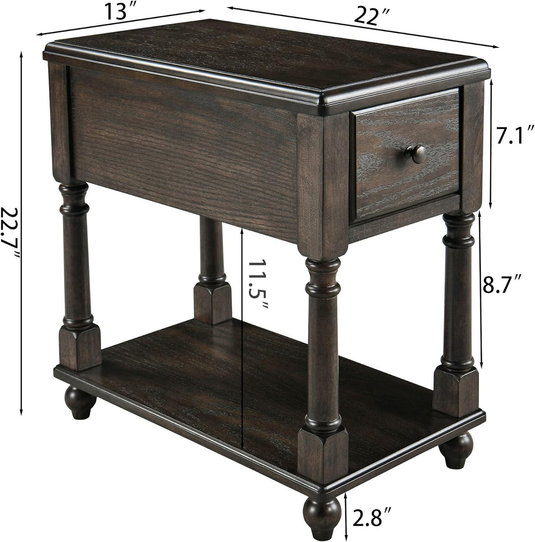 Solid Wood Narrow End Table Vintage Black BBJ004