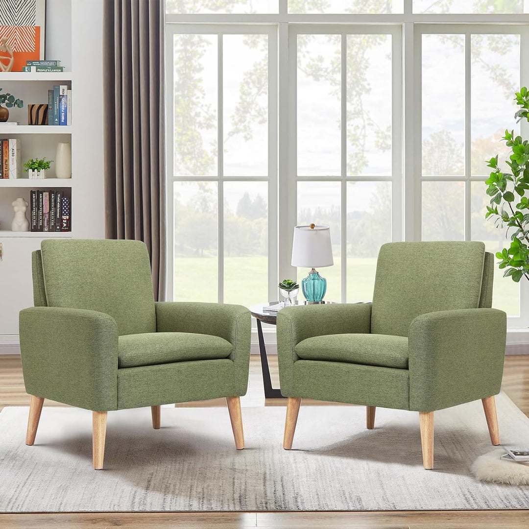 Mid-Century Modern Fabric Accent Chair Green