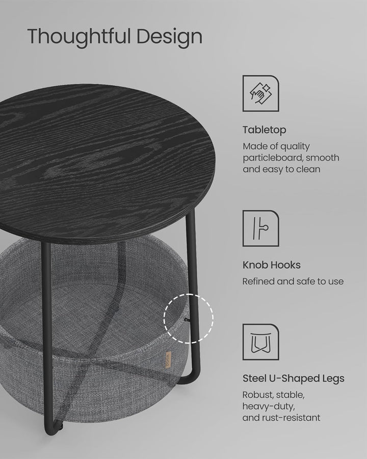 Small Round Side Table Nightstand with Basket