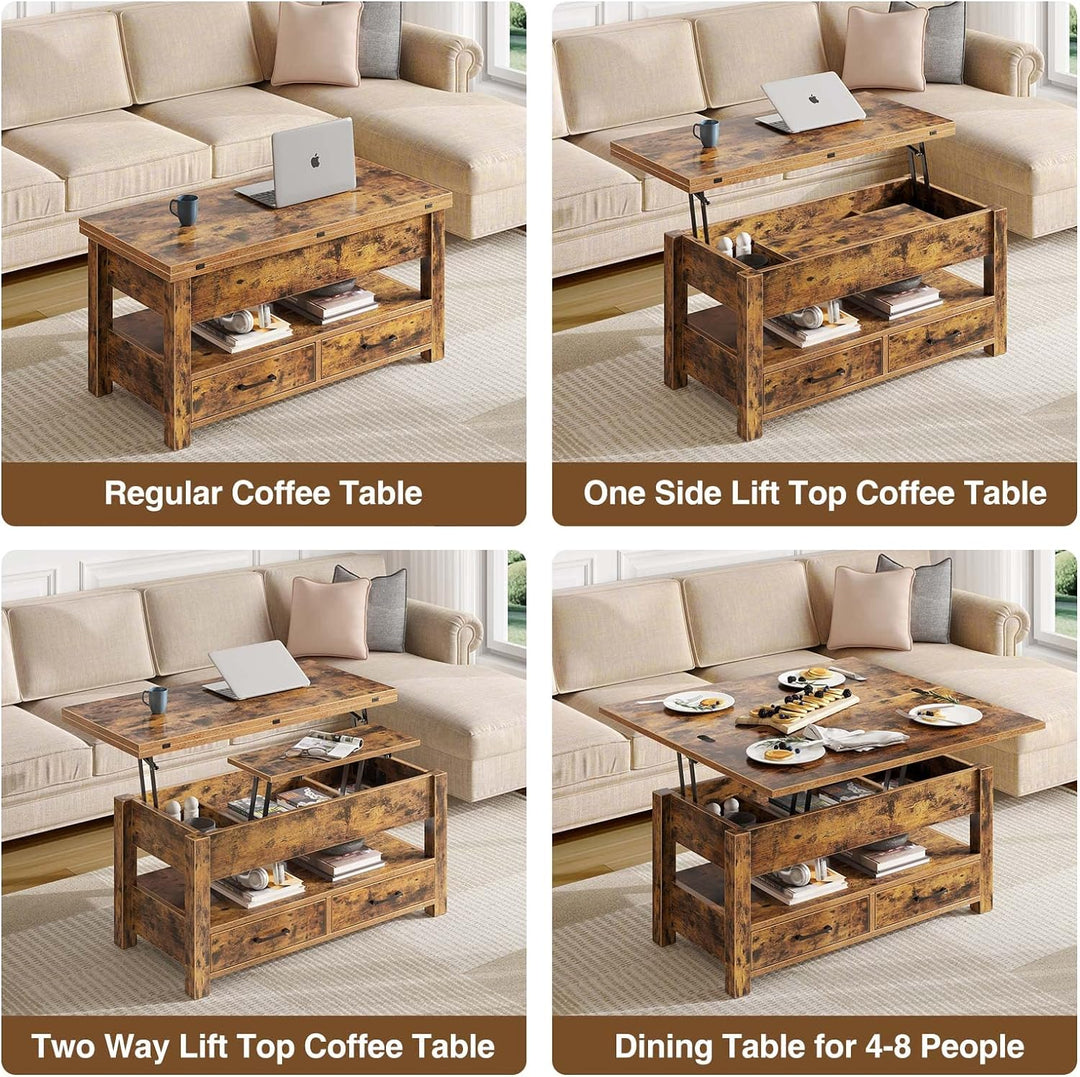 Rolanstar Multi-Function Convertible Coffee Table, Rustic Brown