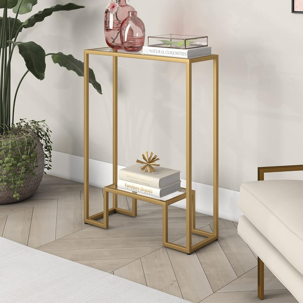 Rectangular Console Table, Wide Entryway Accent Table, Brass