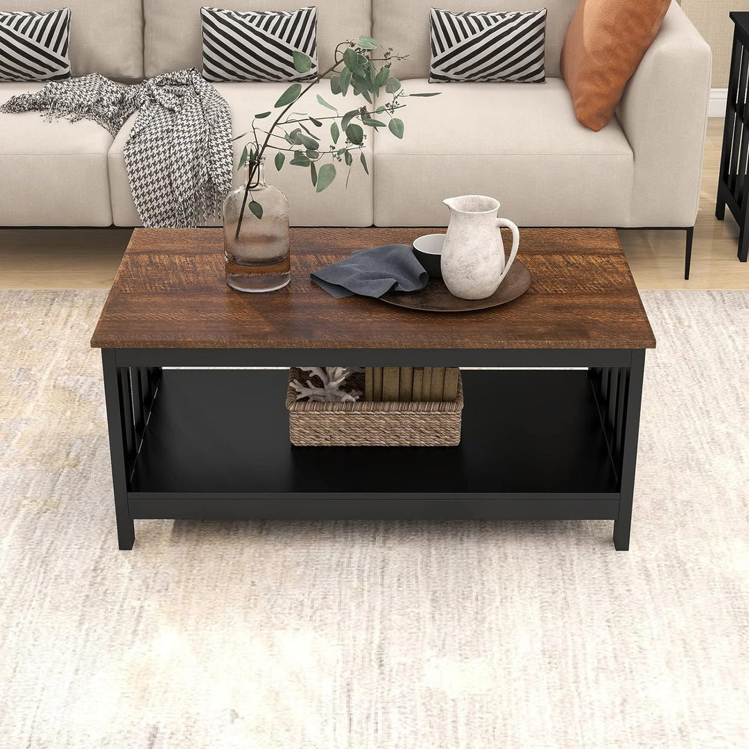 Farmhouse Coffee Table with Shelf, Black