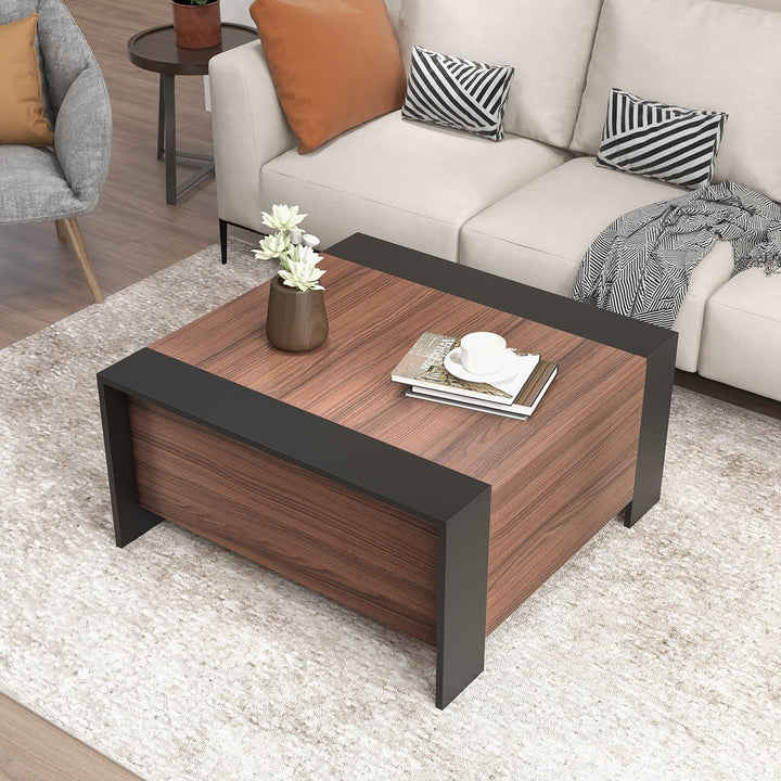 Sliding Top Coffee Table with Hidden Storage, Extendable Cocktail Tea Table, Walnut