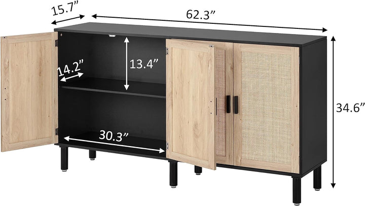 4 Door Sideboard Buffet Cabinet, 62.3x15.7x34.6