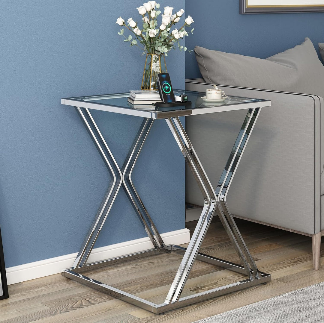 Glass Side Table for Living Room, Bedroom, Office