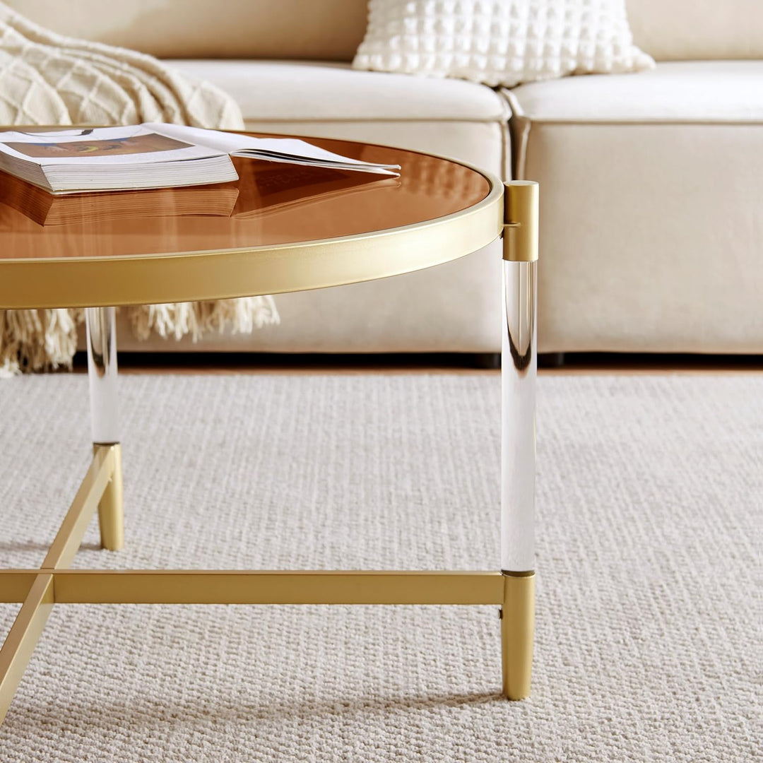 Modern Glass Coffee Table, Clear Glass Top & Clear Acrylic Legs