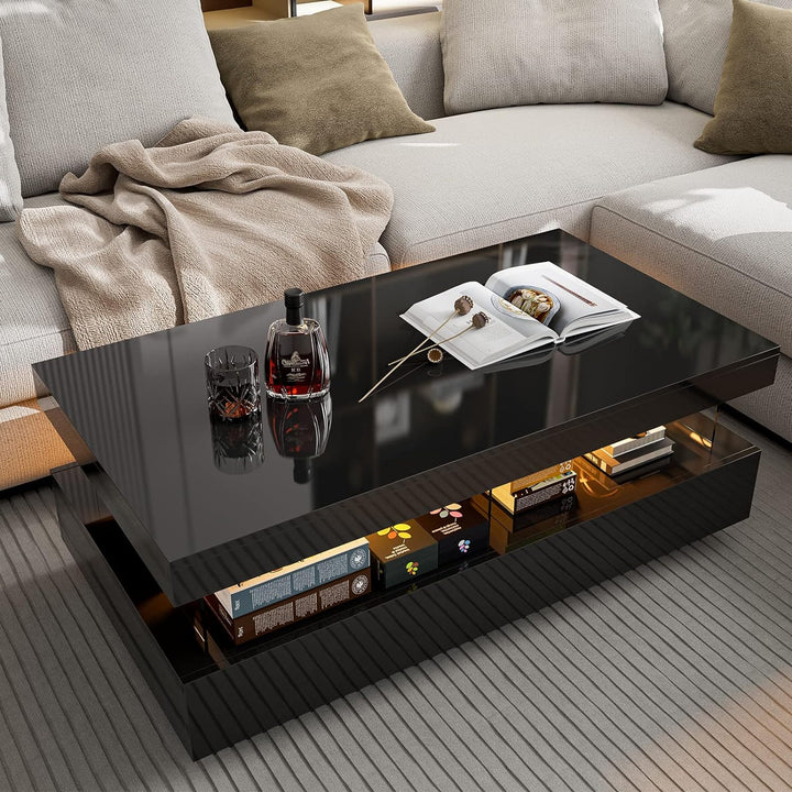 Modern LED Coffee Table, Black High Glossy Acrylic Design