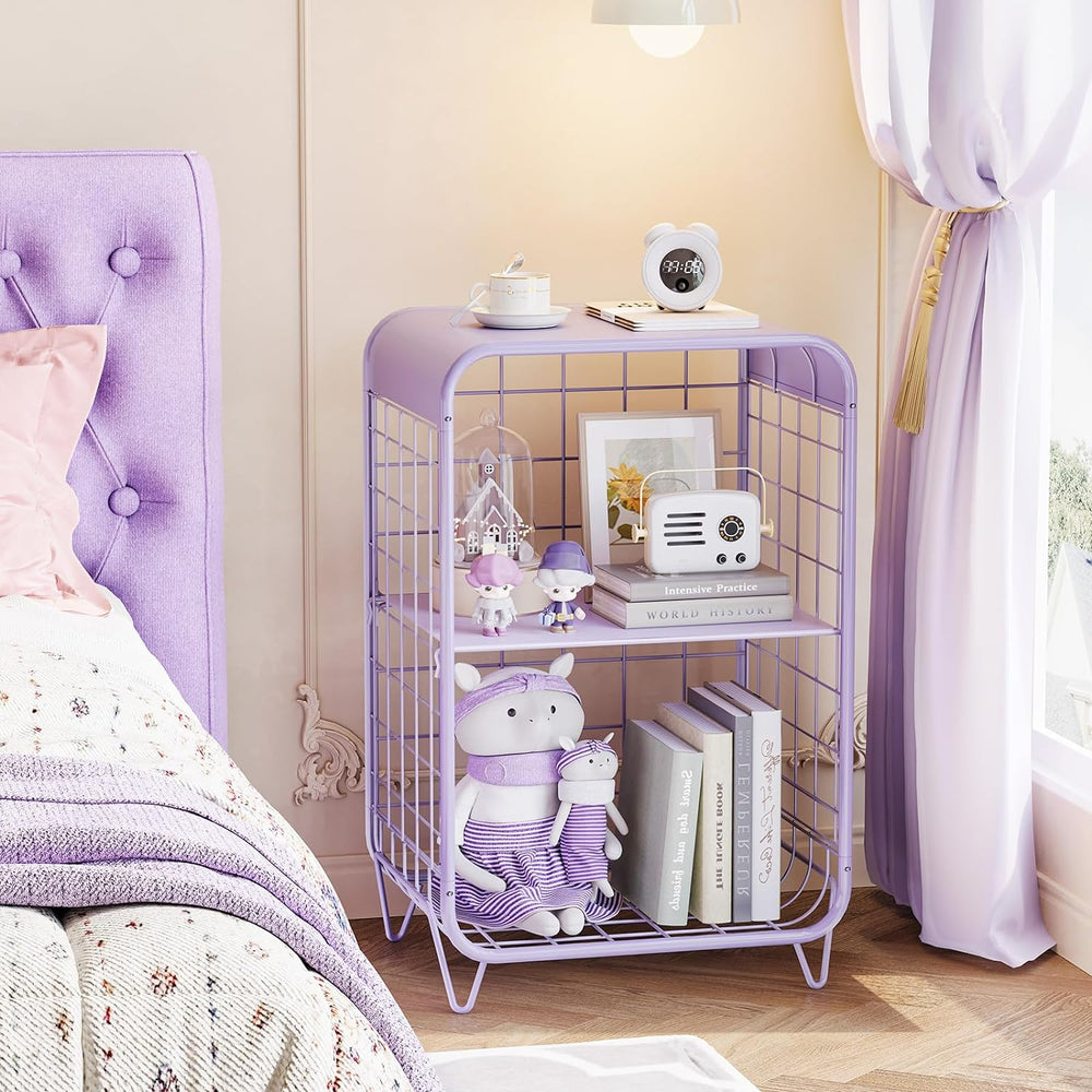 Cute Nightstand,3 Tier End Table,Purple