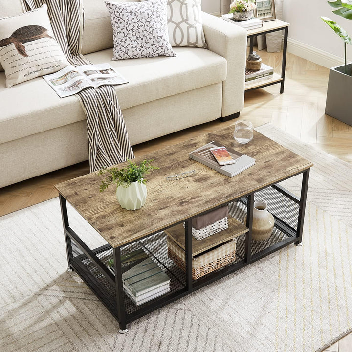 Versatile Coffee Table w/ Storage Shelves, Modern Industrial Grey