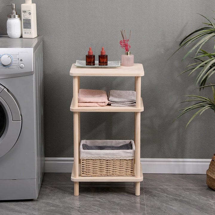 Set of 2 Solid Wood End Tables, 3-Tier Side Tables