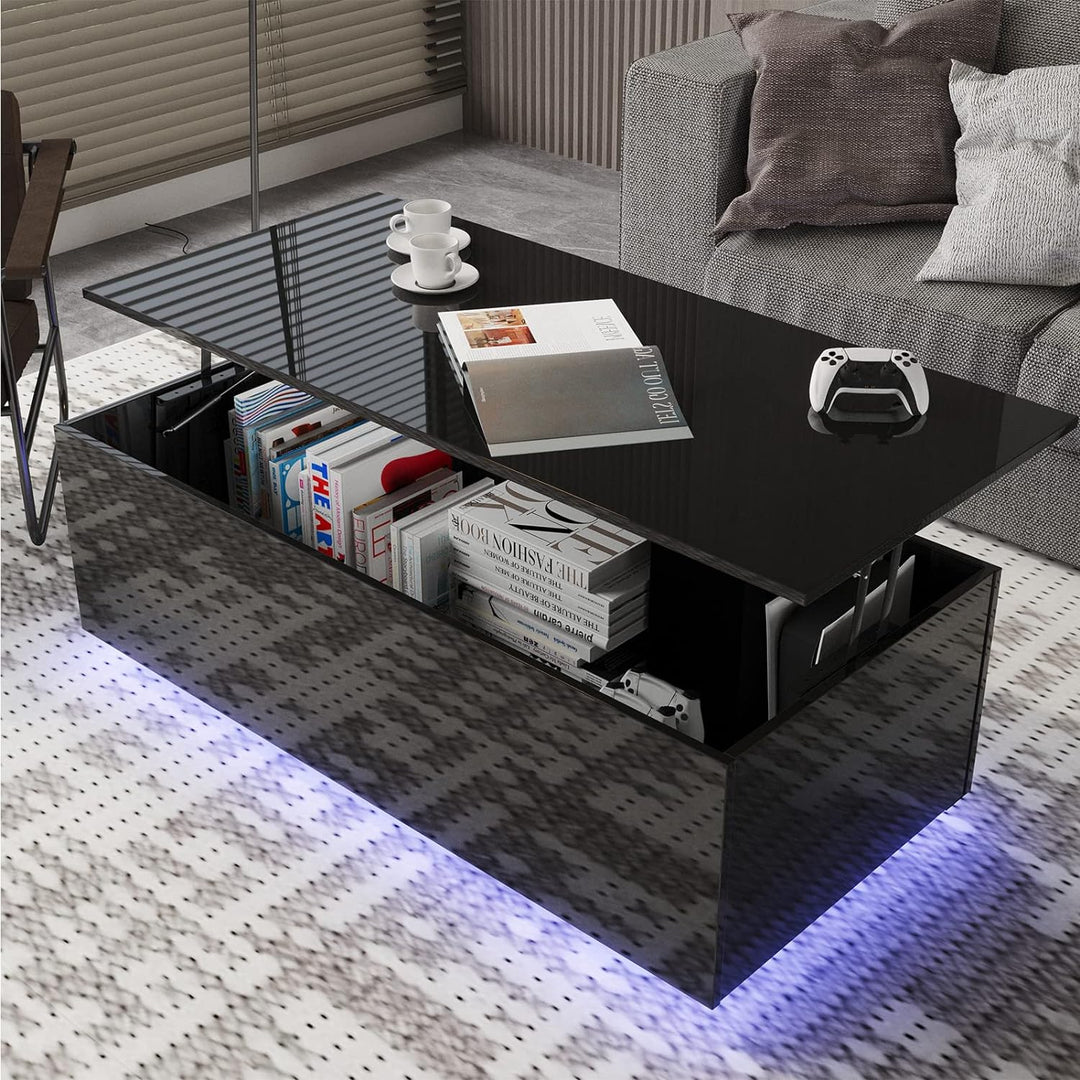 Elegant LED Coffee Table, 20 Color Options, Lift-Top Storage, Black