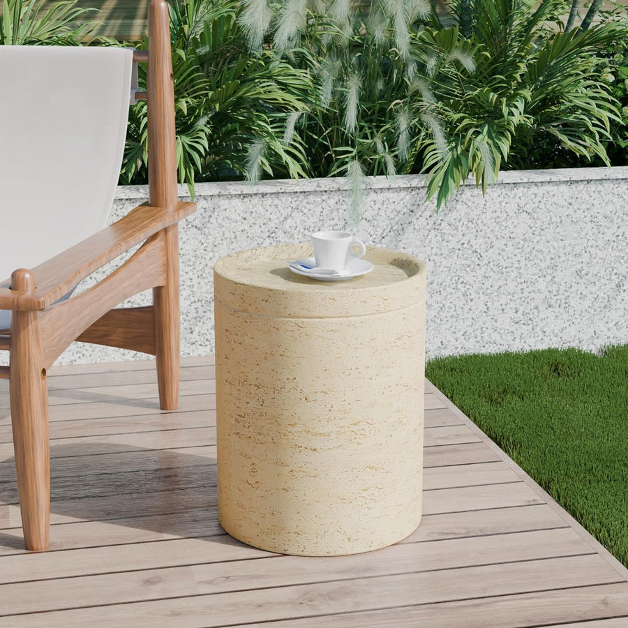 Outdoor Side Table, Round MgO Patio End Table