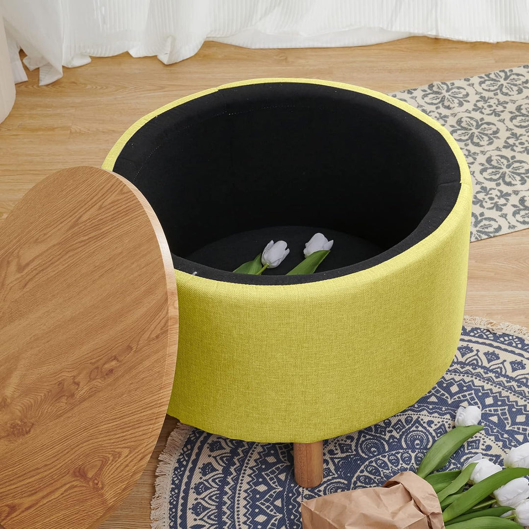 Round Coffee Table with Storage, Multi-Function Ottoman, Light Green