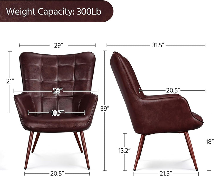 PU Leather Armchair, Mid-Century Accent Chair