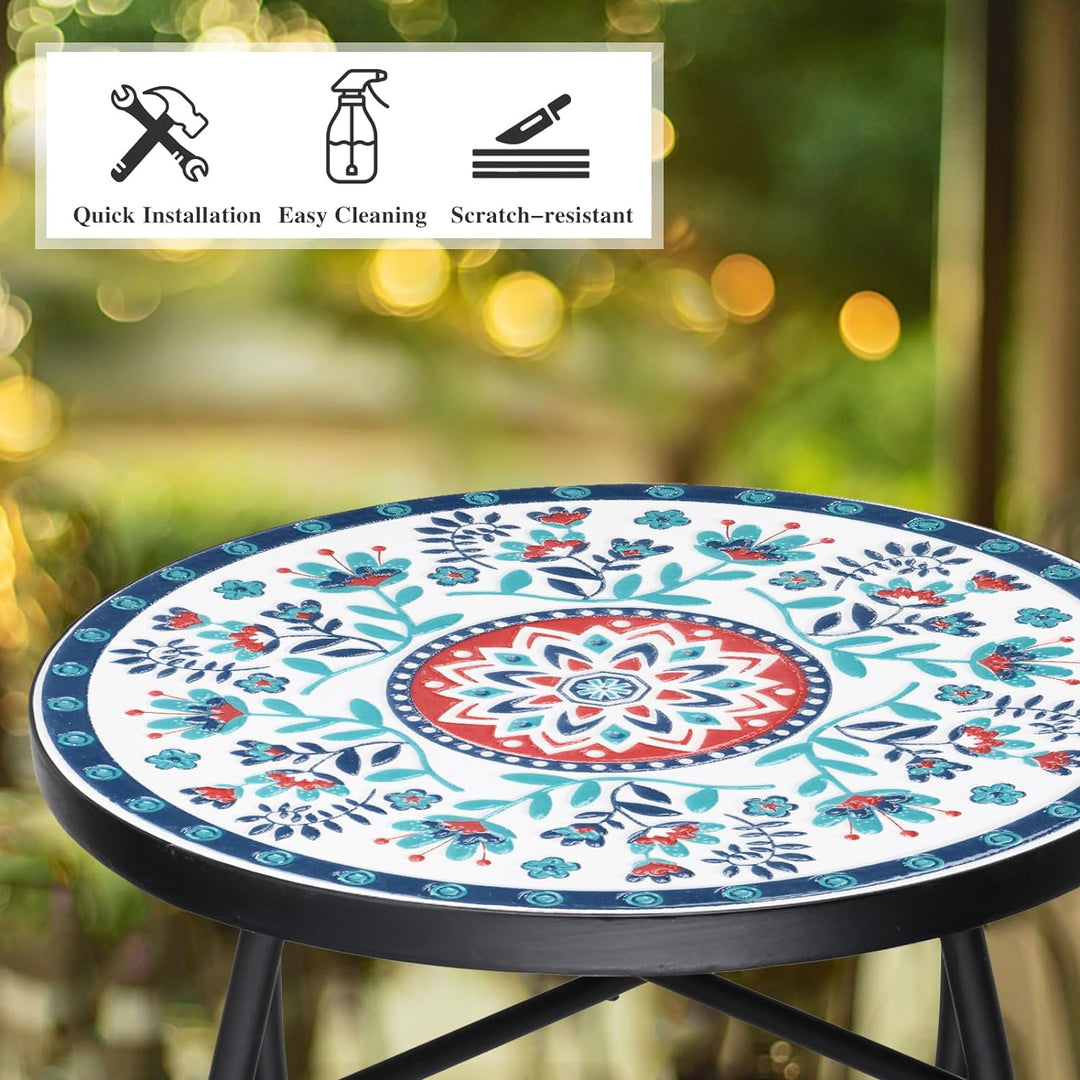 Mosaic Outdoor Patio Side Table, 14" Round Folding