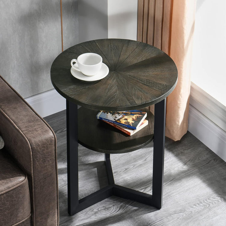 Small Round End Table 2-Tier Shelf 24''H 19.3''D