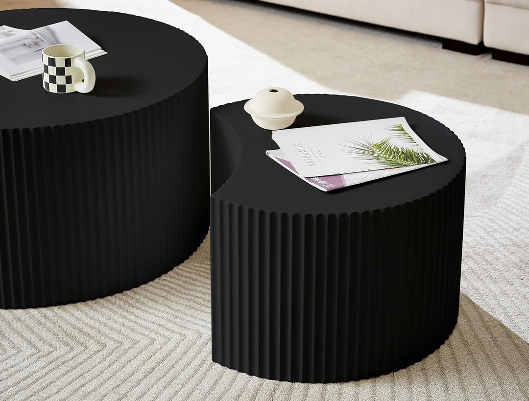 Set of 2 Nesting Coffee Tables, Matte Black, Round-Black