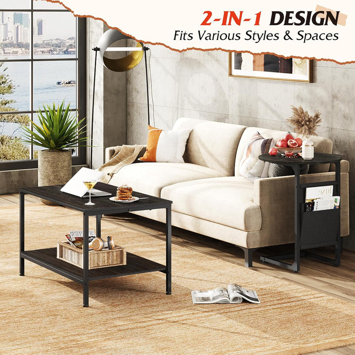 Versatile 2-in-1 Nesting Coffee Table Set, Charcoal Black