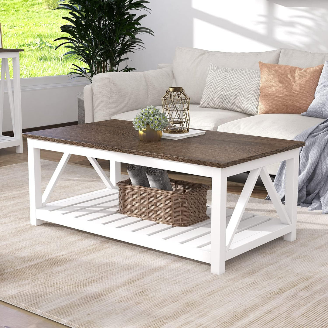 Rustic Farmhouse Coffee Table, Vintage Living Room Table, White