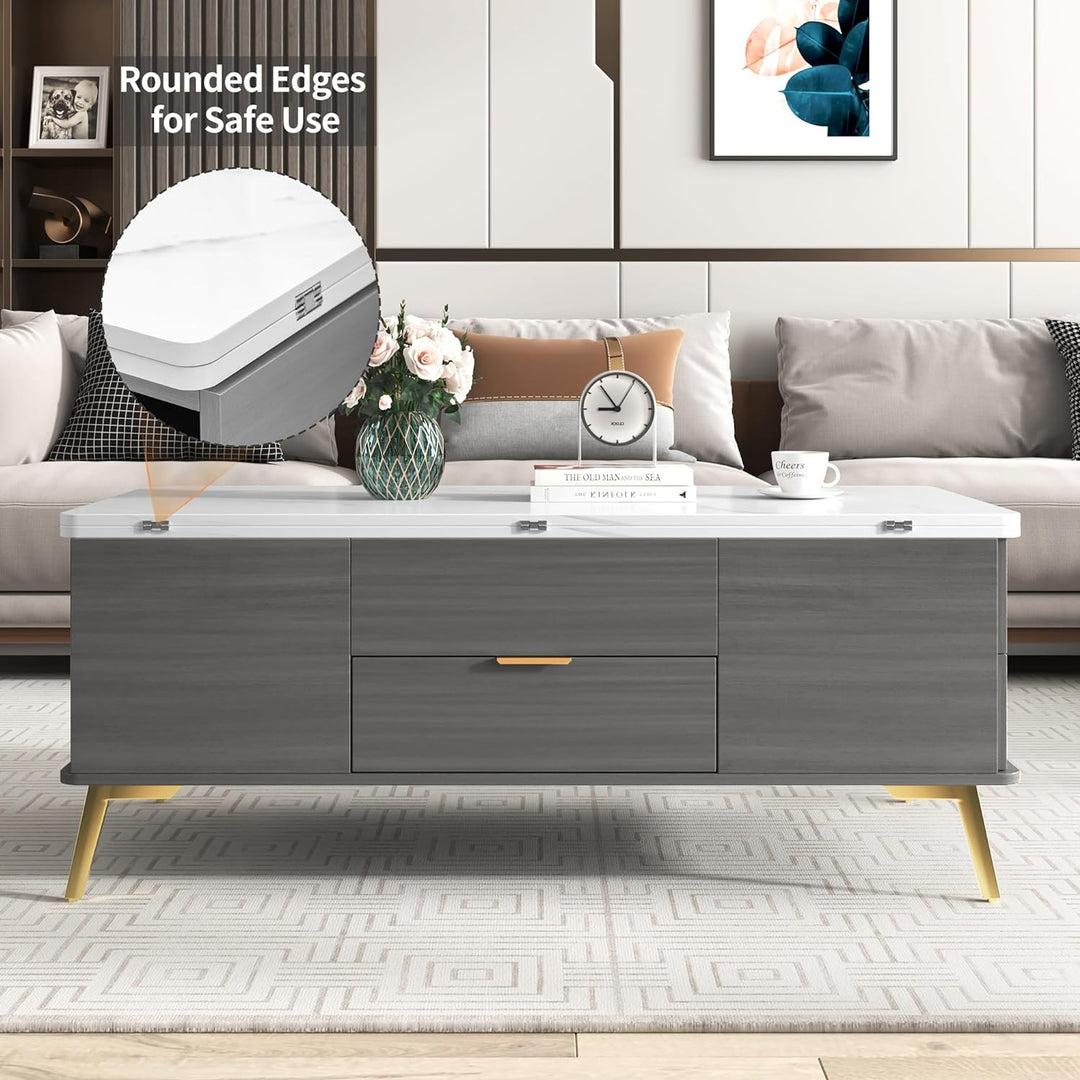 Merax Modern Lift Top Coffee Table with Drawers, WhiteGray