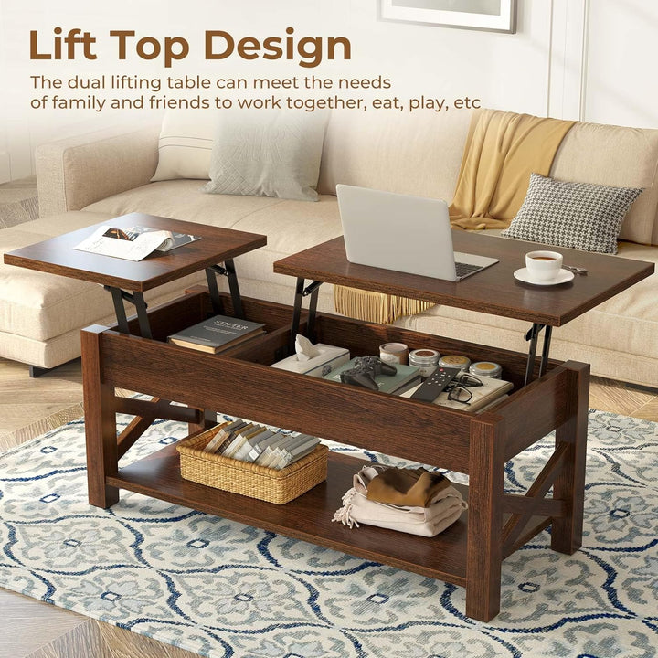 Lift Top Coffee Table with Hidden Compartment, Farmhouse Espresso