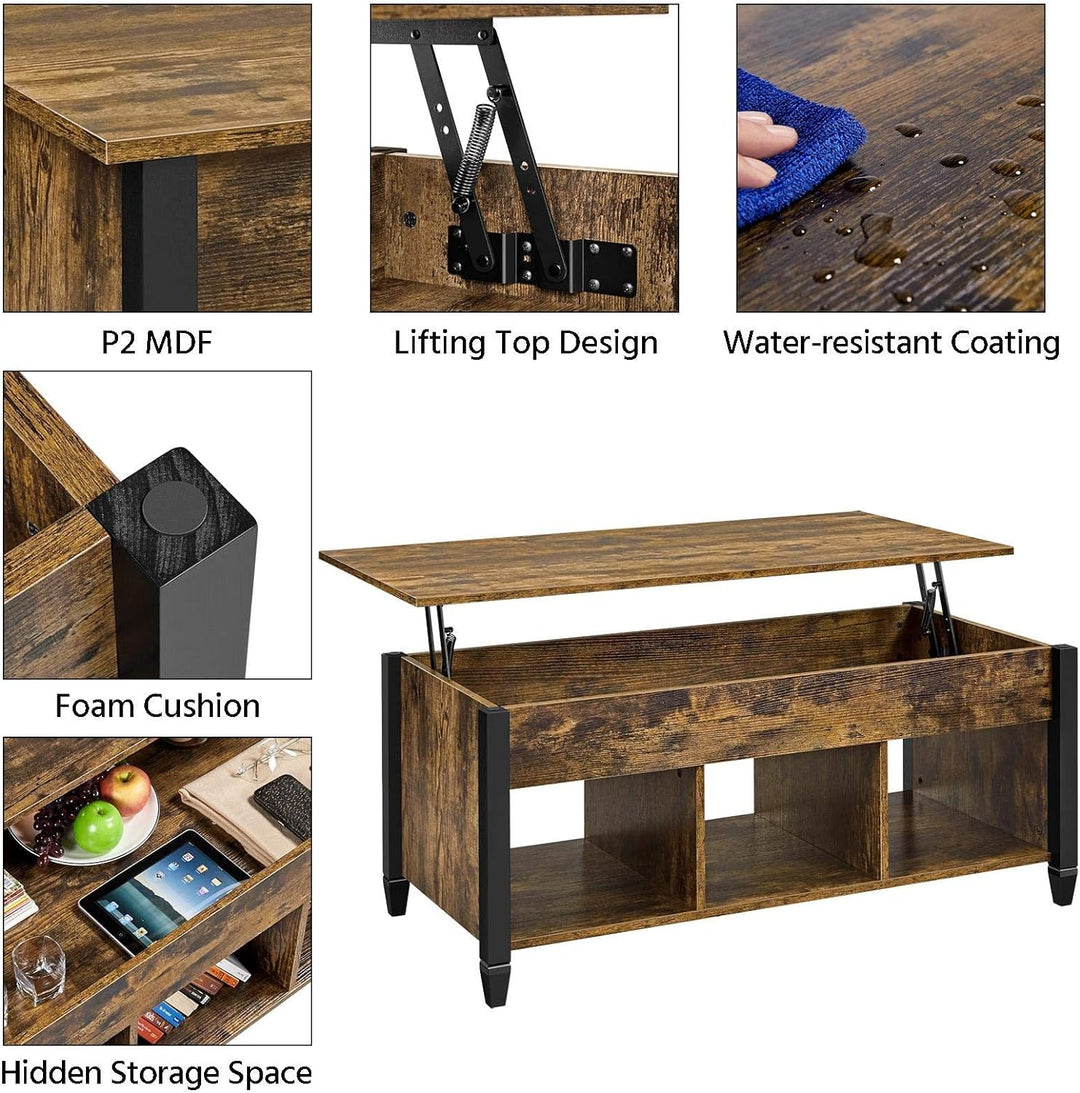 Rustic Lift Top Coffee Table with Hidden Storage, Brown