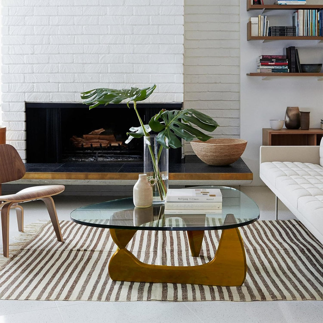 Mid-Century Modern Coffee Table, Triangle Glass Top, Walnut/Grey