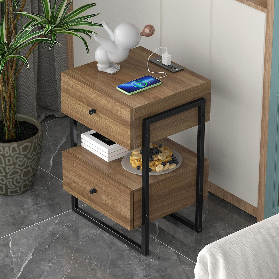 Nightstand Set of 2, USB Ports Outlets, Natural