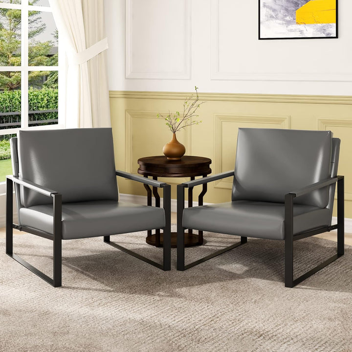 Leather Accent Chair Set of 2 Sofa Chair Grey