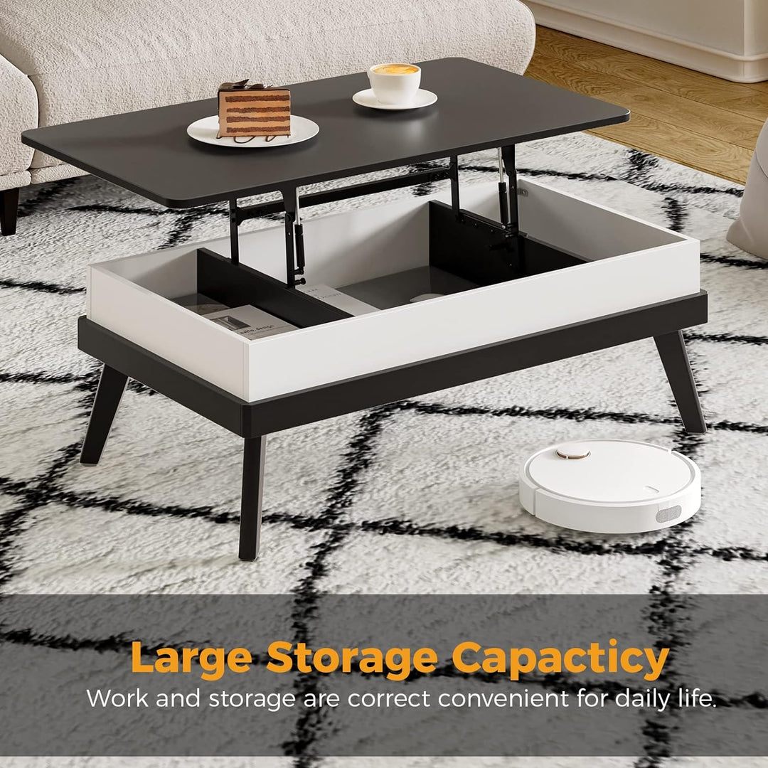 Lift Top Coffee Table with Hidden Storage, Adjustable, Black