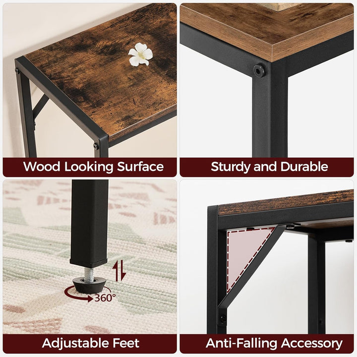 Console Table, Narrow Sofa Table, 43.3" Entrance Table with Power Station, Rustic Brown and Black CTHR112E01